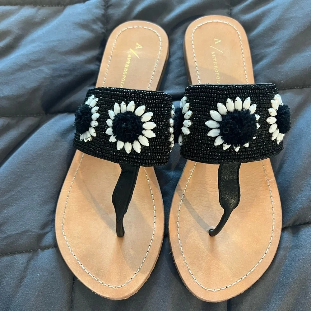 Anthropologie Beaded Floral Coralie Sandals Size 8